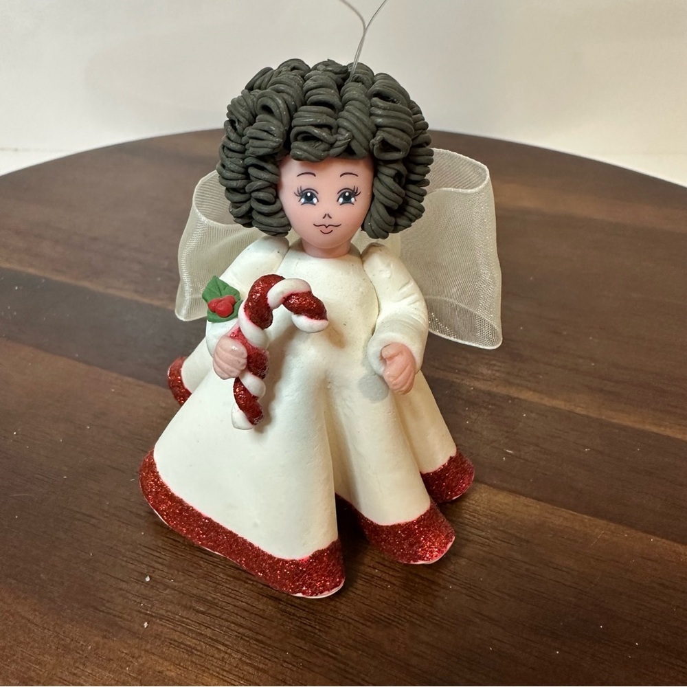 Vintage Avon Kneeded Angel Christmas Ornament – Candy Cane Angel Figurine